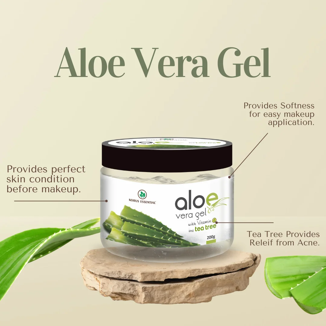 Korus Essential Aloe Vera Gel with Tea Tree and Vitamin E - 200g Pack