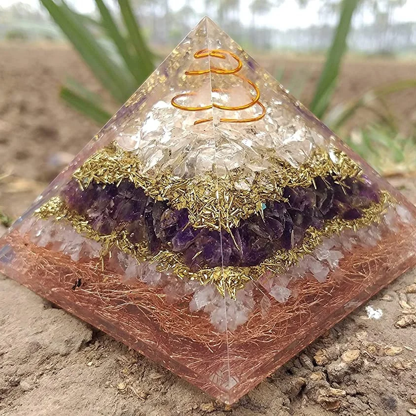 Rose Quartz Crystal Quartz Amethyst Orgone Pyramid Orgonite Energy Pyramids For EMF Protection | Healing Crystals