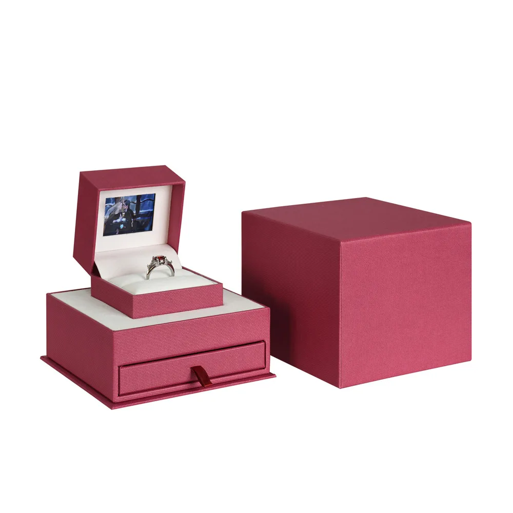 Customized LOGO Navy blue Jewelry wedding ring/Pendant Video Lcd box OEM box