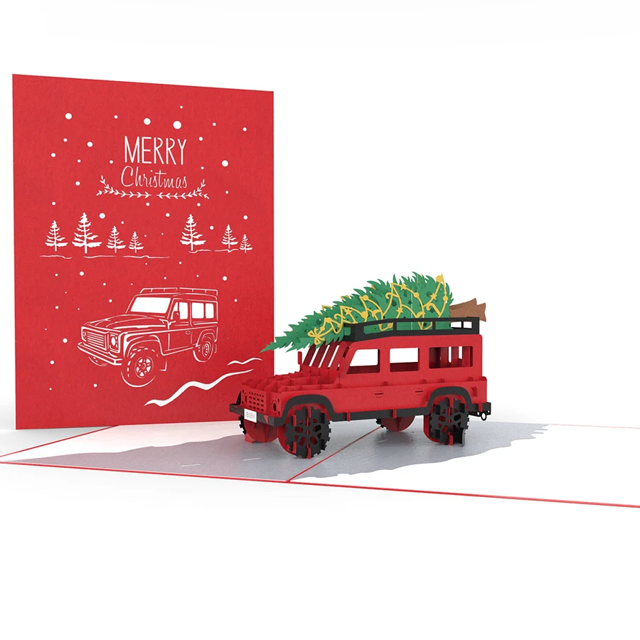 Рождественские 3D выдвижные поздравительные открытки Land Rover, Вьетнам, ручная работа, лазерная резка, низкая цена, Kirigami, оптовая продажа