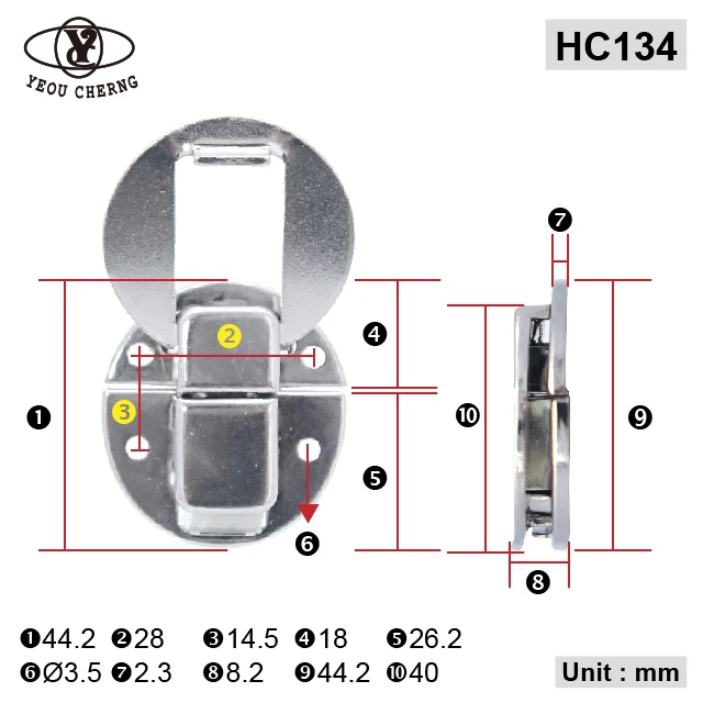 Case hardware HC134 silver color round shape metal draw latch lock for Guitar wooden case aluminum box