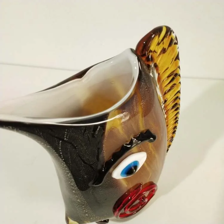 Festival gift hand made blown glass abstract face vase