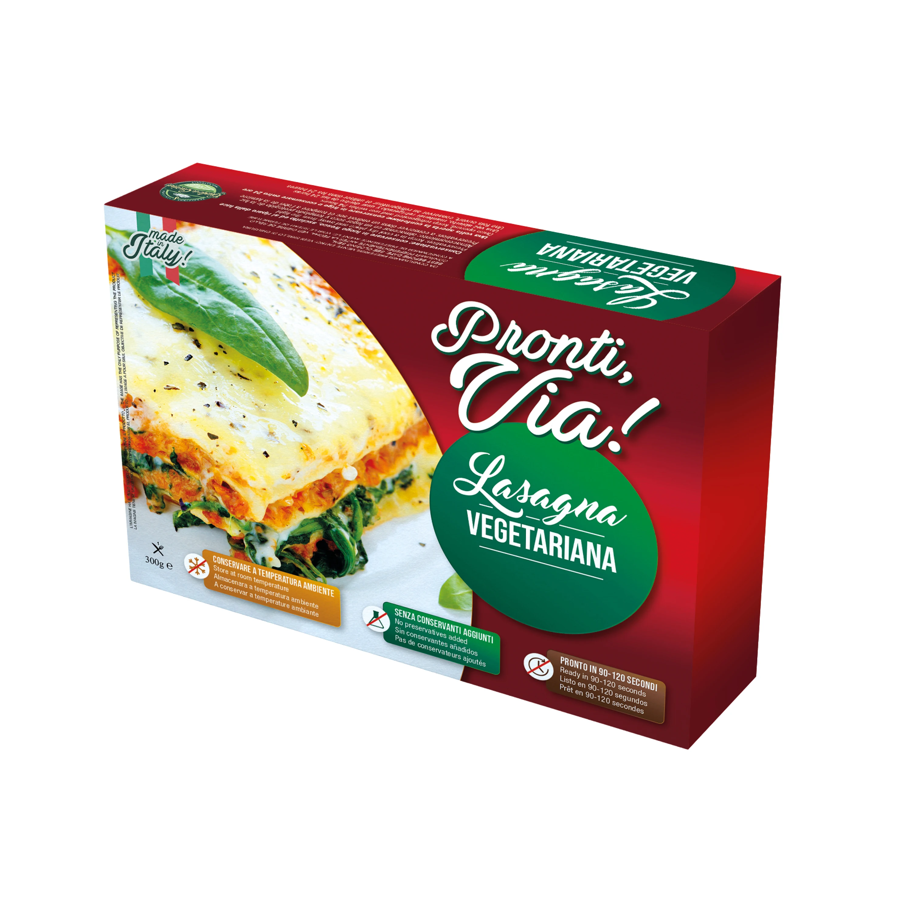 Итальянская Рецептура высшего качества, разогрейте 2 минуты, микроволновка, растворимая паста, свежая паста, лазанья, пронти Виа, Вегетарианская лазанья, 300 г