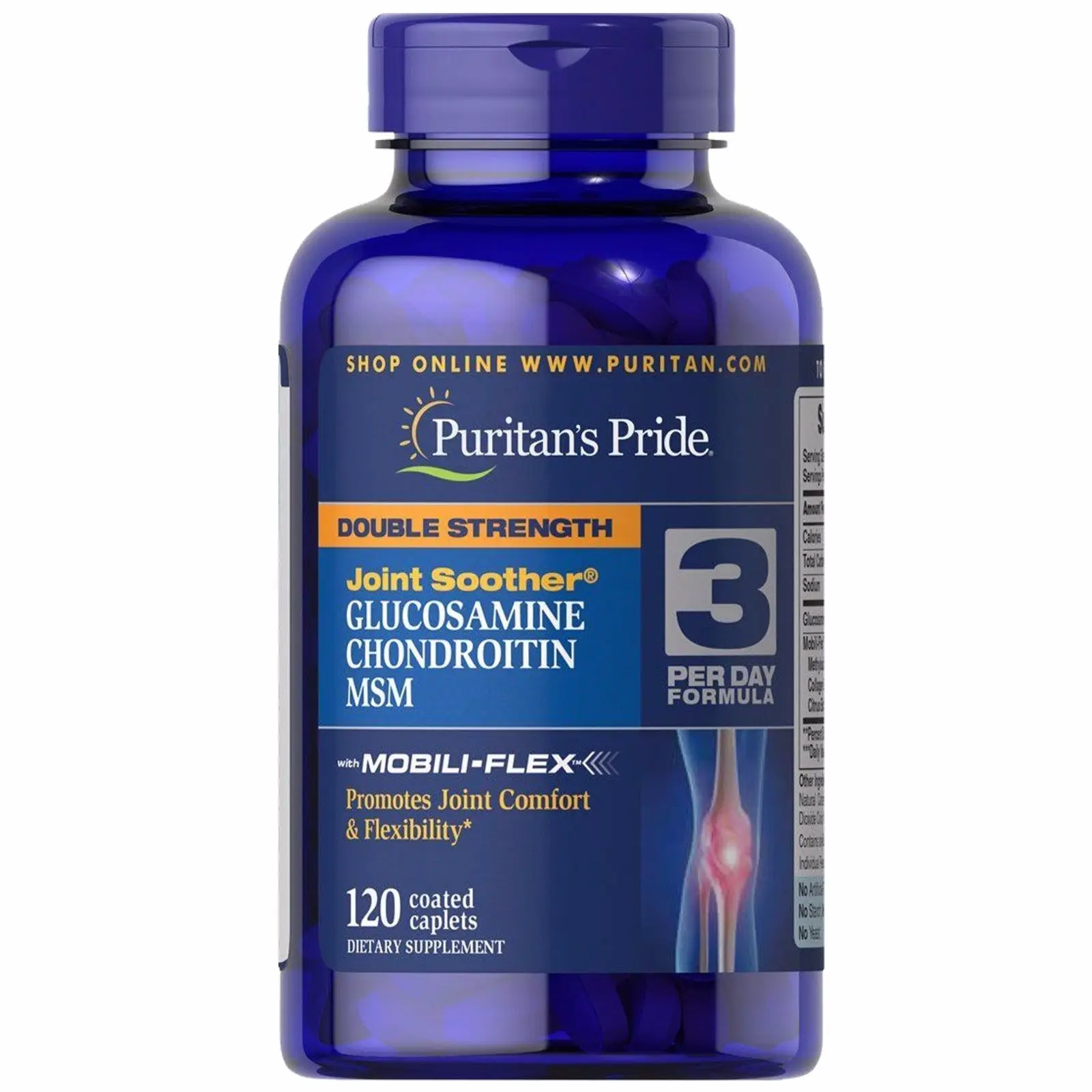 Wholesale Puritans Pride Double Strength Glucosamine, Chondroitin & MSM Joint Soother 120 Caplets USA Distributor