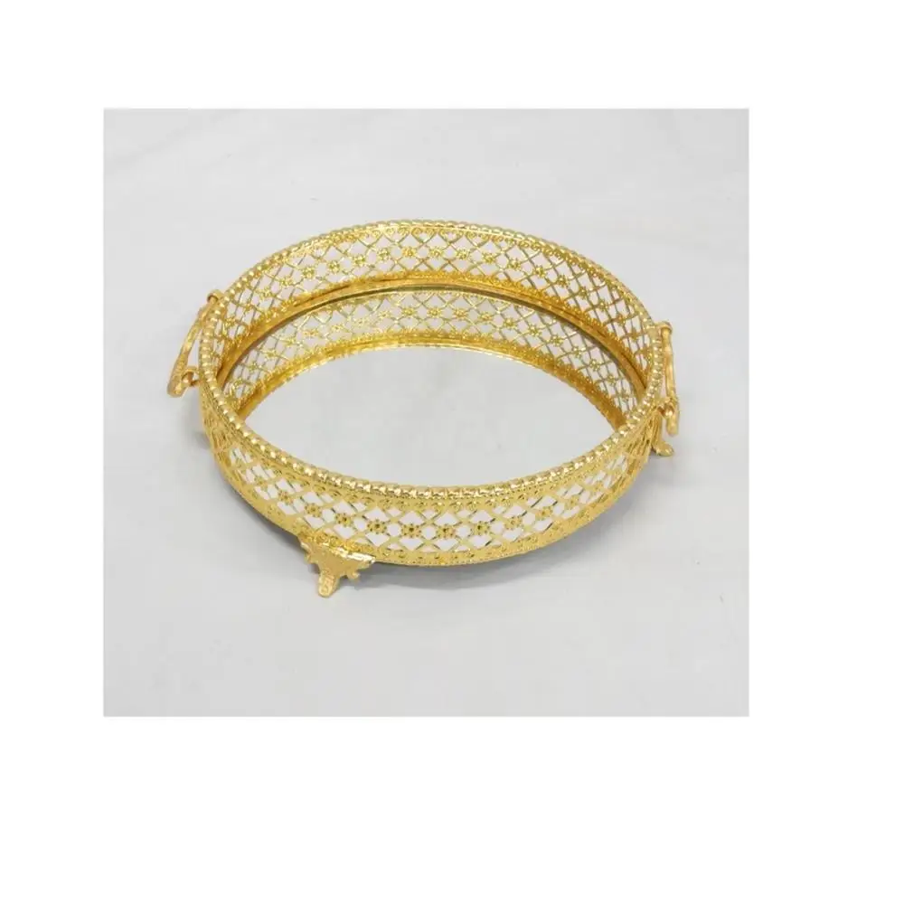 Gold round tray suppliers unique designer round tray golden design outer available in stock