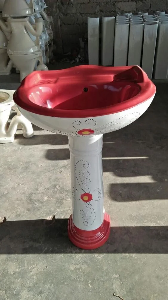 OEM Orange Color Vinus Set Wash Basin with Pedestal Sink Flower Printed Hot Sell for House Use Bathroom Ceramic Sanitary Wares