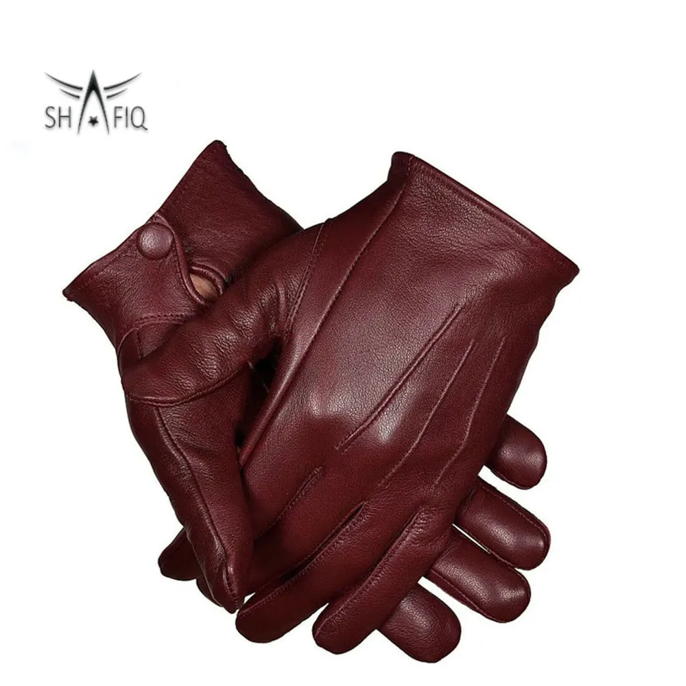 Rib Logo Printed Design High quality Goat Leather Winter Gloves Fashion Soft Black Leather Gloves