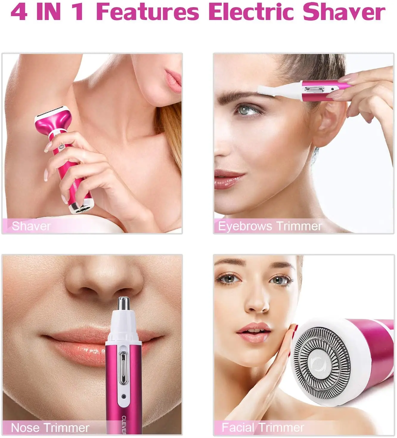 4 In 1 Facial Hair Trimmer Rose Red Electric Eyebrow Trimmer With US Standard Plug
