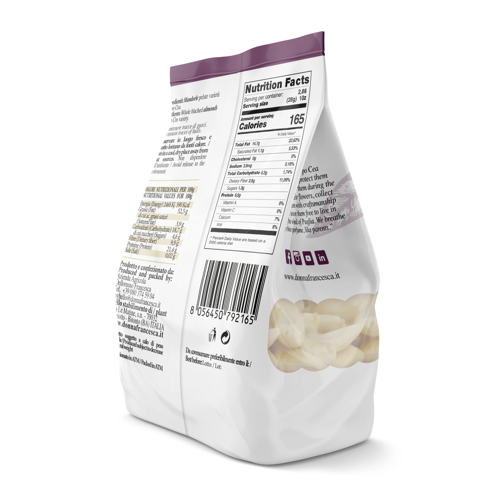 Italian Whole hand blanched almond 80 g Premium Quality - Healthy Food - Short Supply Chain - Made in Italy