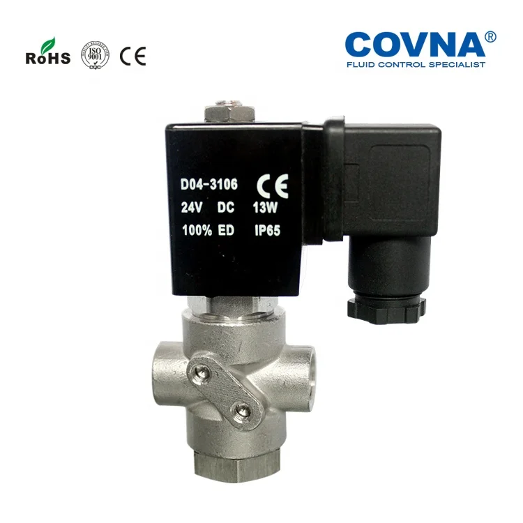 COVNA Universal Type VX31 1/4 inch 12V DC 24V Normally Closed Stainless Steel 3 Way Solenoid Valve