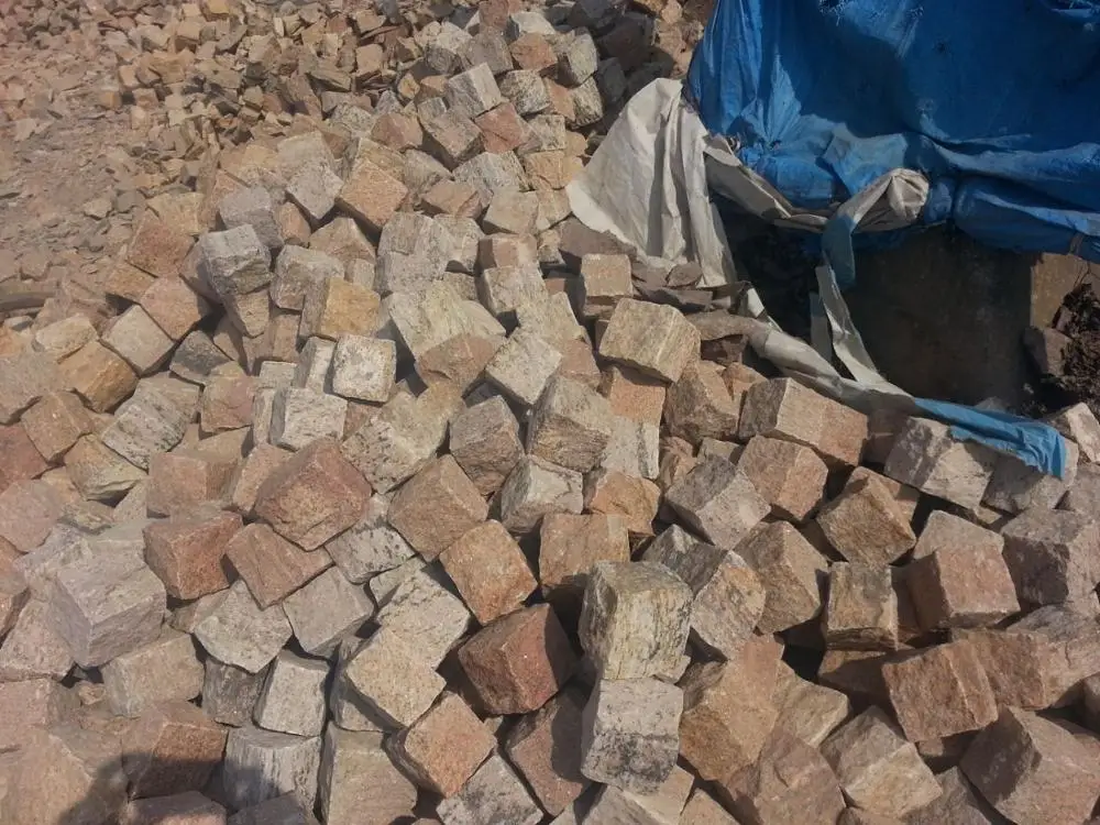 Yellow Granite Cube Stone Cobble Driveway Paving Landscape Outdoor Natural Pavers Garden Pavement Pathways Parking Wholesale