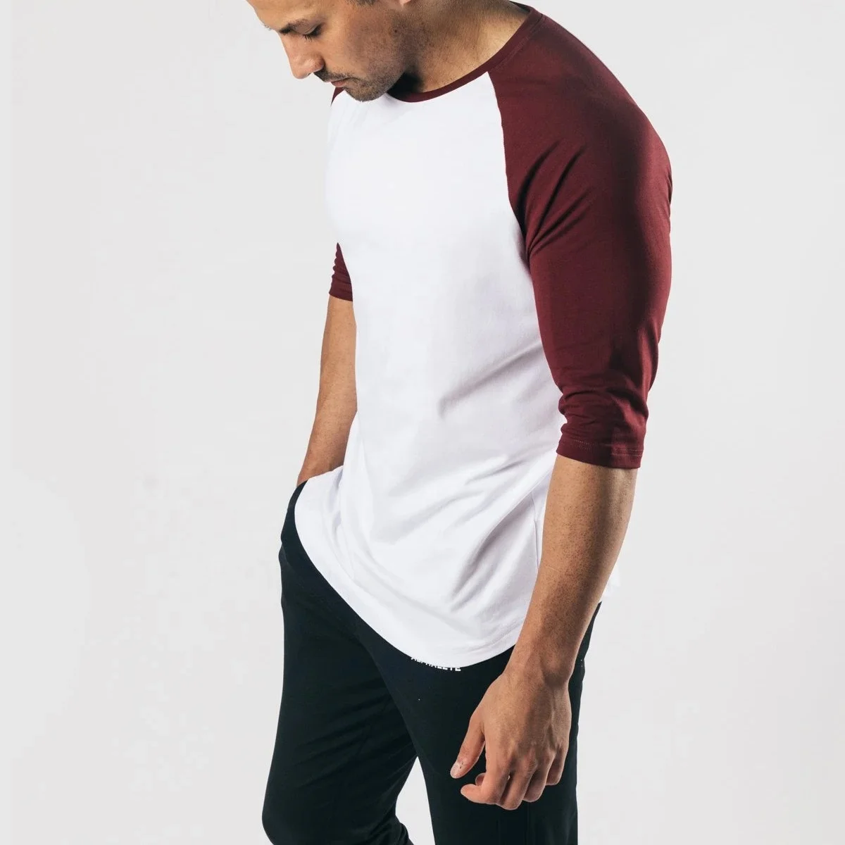 Men Blank OEM Custom Printing New Fashion 3/4 Raglan Sleeves T Shirt