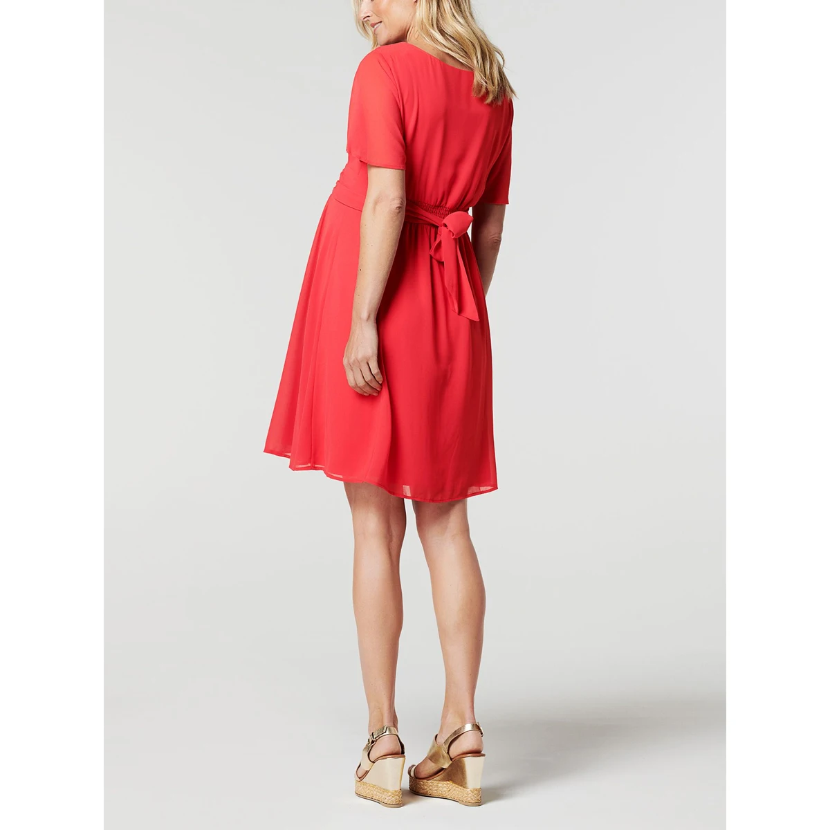 Chiffon Maternity and Nursing Dress red Wholesale Maternity Clothes Pregnant Women Side Slits Cold Shoulder Maternity Dress