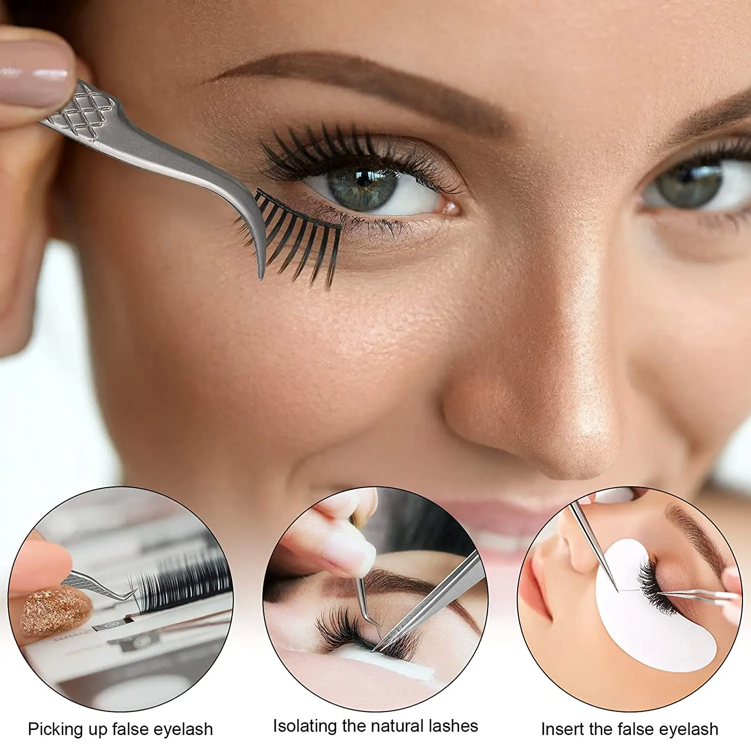 eyelash extension tweezers 5 pieces set straight and curved tip false lash tweezers eyelash volume tweezers stainless steel