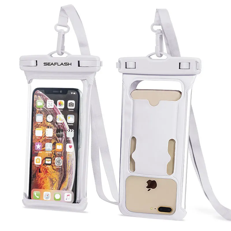 Snap Button Custom logo swimming floating mobile phone accessories transparent waterproof cellphone case bag