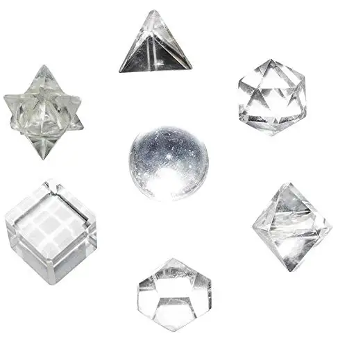 Clear quartz Crystal 7pcs sacred Geometry sets : wholesale Sacred Geometry set with wooden Box at Lowest price