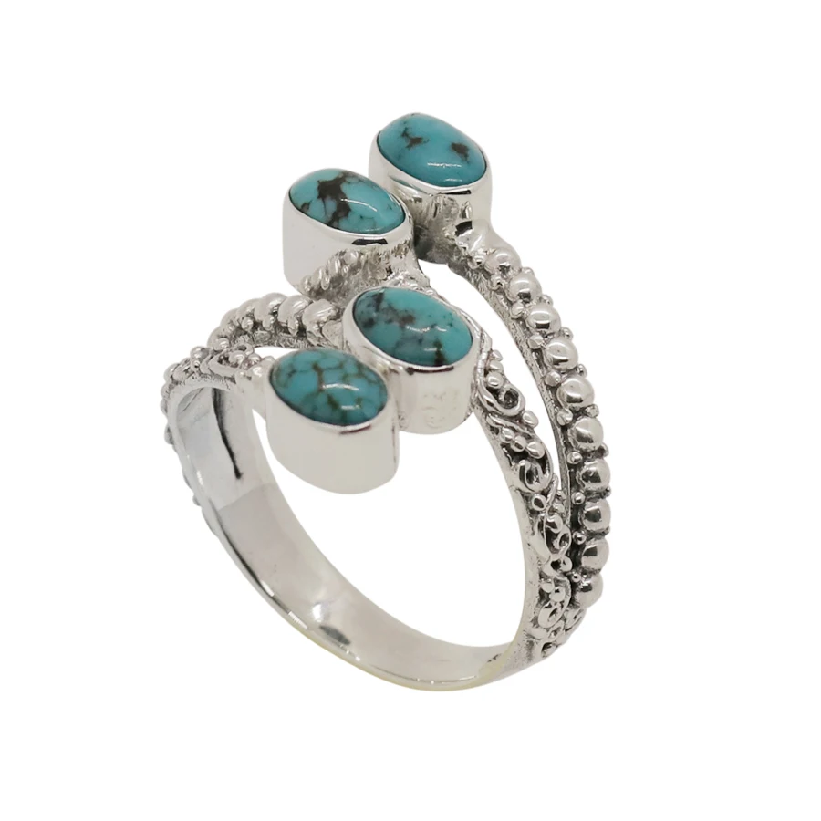 
Carved Overlapping Silver Ring with Turquoise 