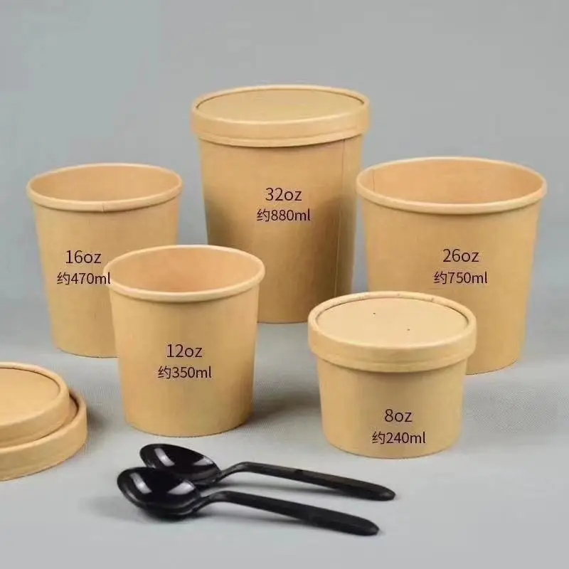 High Quality Eco-Friendly 780ml Kraft Paper Hot Soup Cups  With Food Grade PE Coated