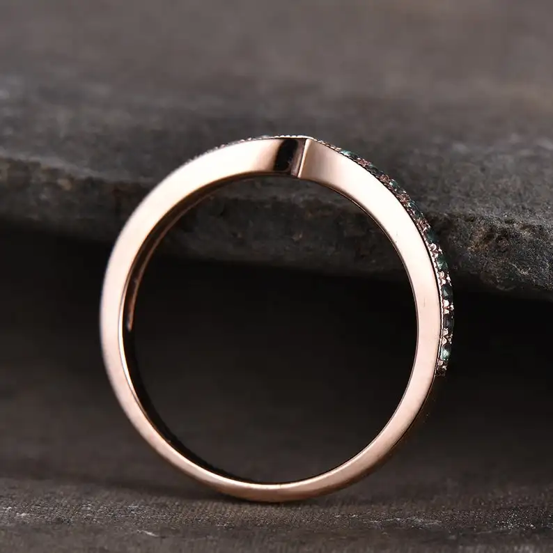 Alexandrite Ring Curve Wedding Band Chevron Sterling Silver Eternity Stacking V June Birthstone Rose Gold Plated