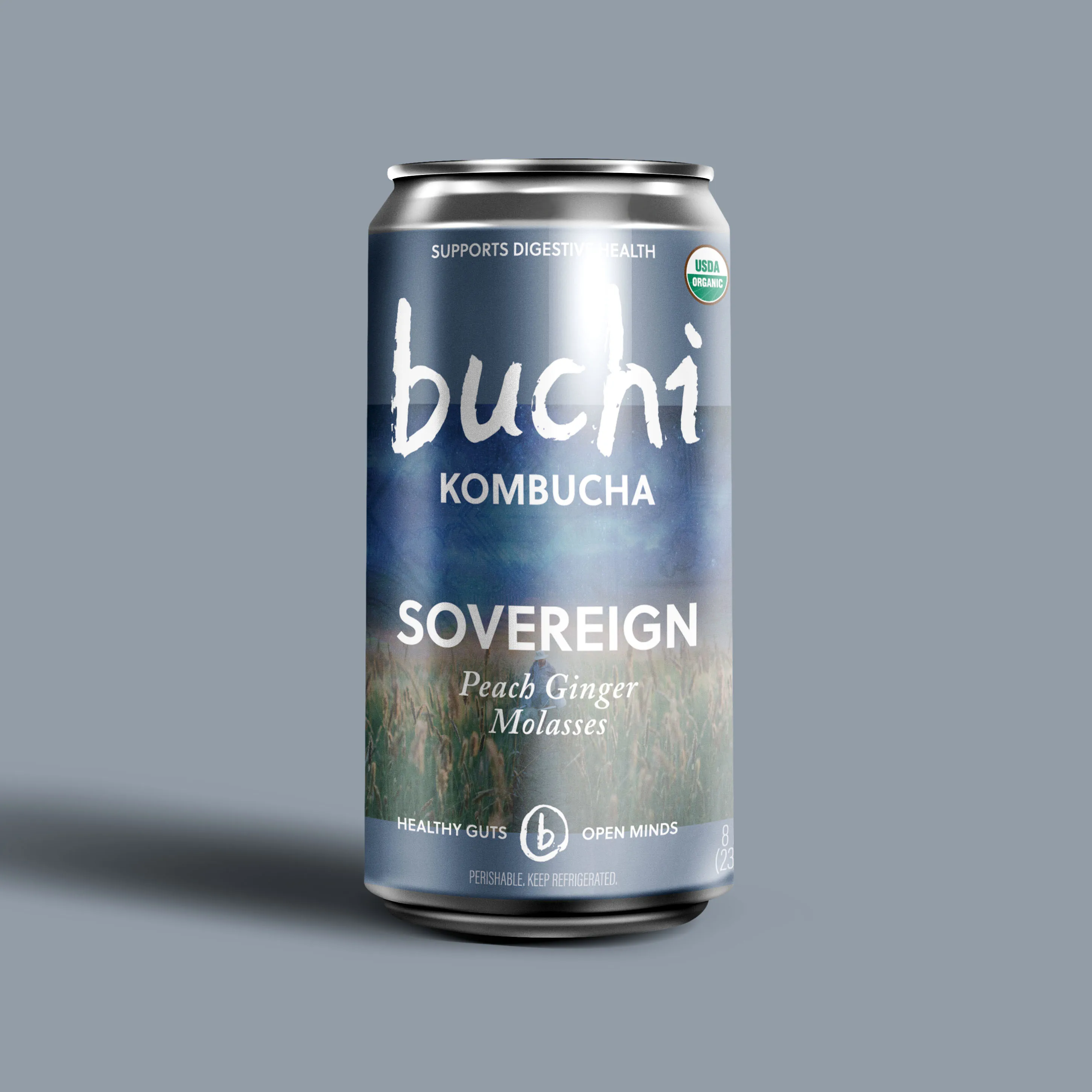 Buchi Kombucha 12/8oz Sovereign Peach Ginger Molasses Organic Kombucha Can Premium Quality