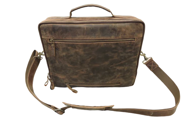 Dual Handle Button Closure Leather Briefcase Cross Body Office Travel Laptop Bag with Shoulder Strap Casual Satchel