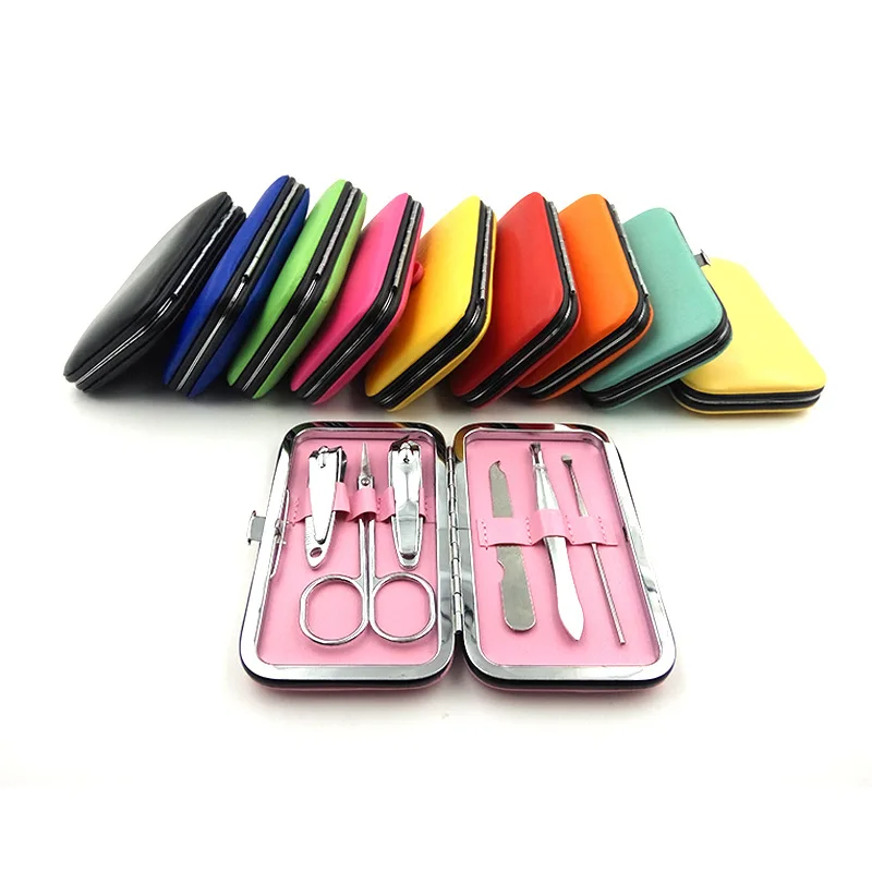 Набор для маникюра из нержавеющей стали, 6 шт., набор инструментов для маникюра в цветном полиуретановом чехле