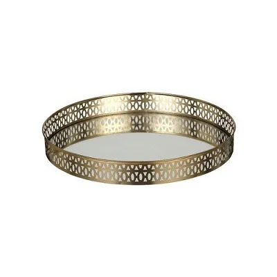 Wholesale Home Elegant Luxury Metal Round Golden Service tray European mirror jewelry perfume storage tray from india