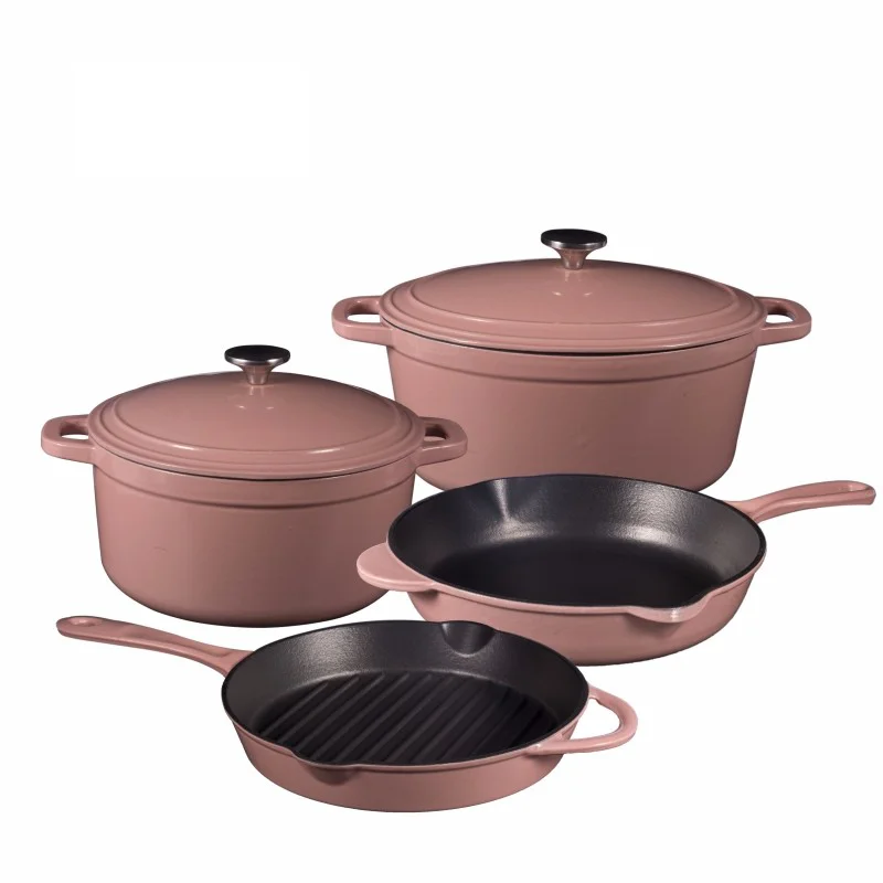 
Enamel Cast Iron Cookware Set Round Casserole Frying Pan and Grill Pan 