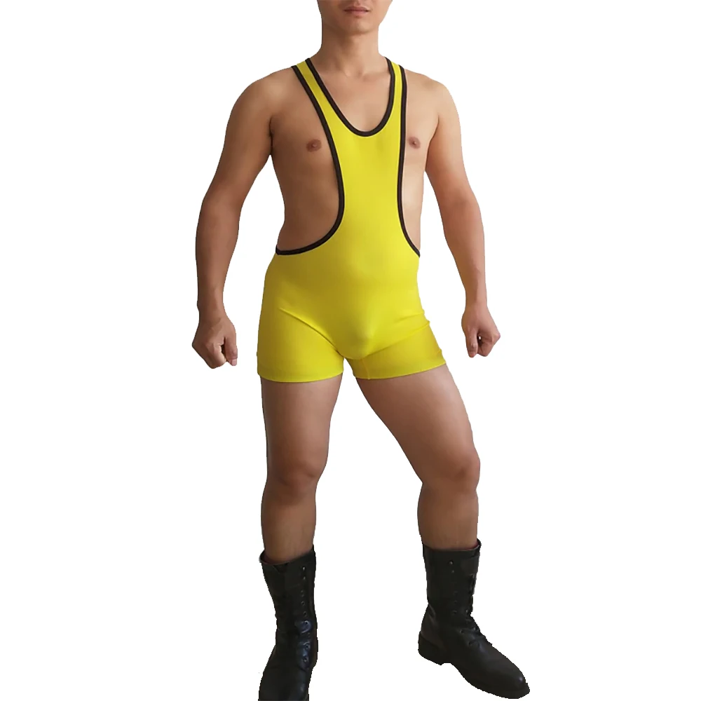 Men Solid Low Cut Wrestling Singlet Skinny Power Lifting Tights Tank Top Shorts Weight Lifting One-Piece Singlets
