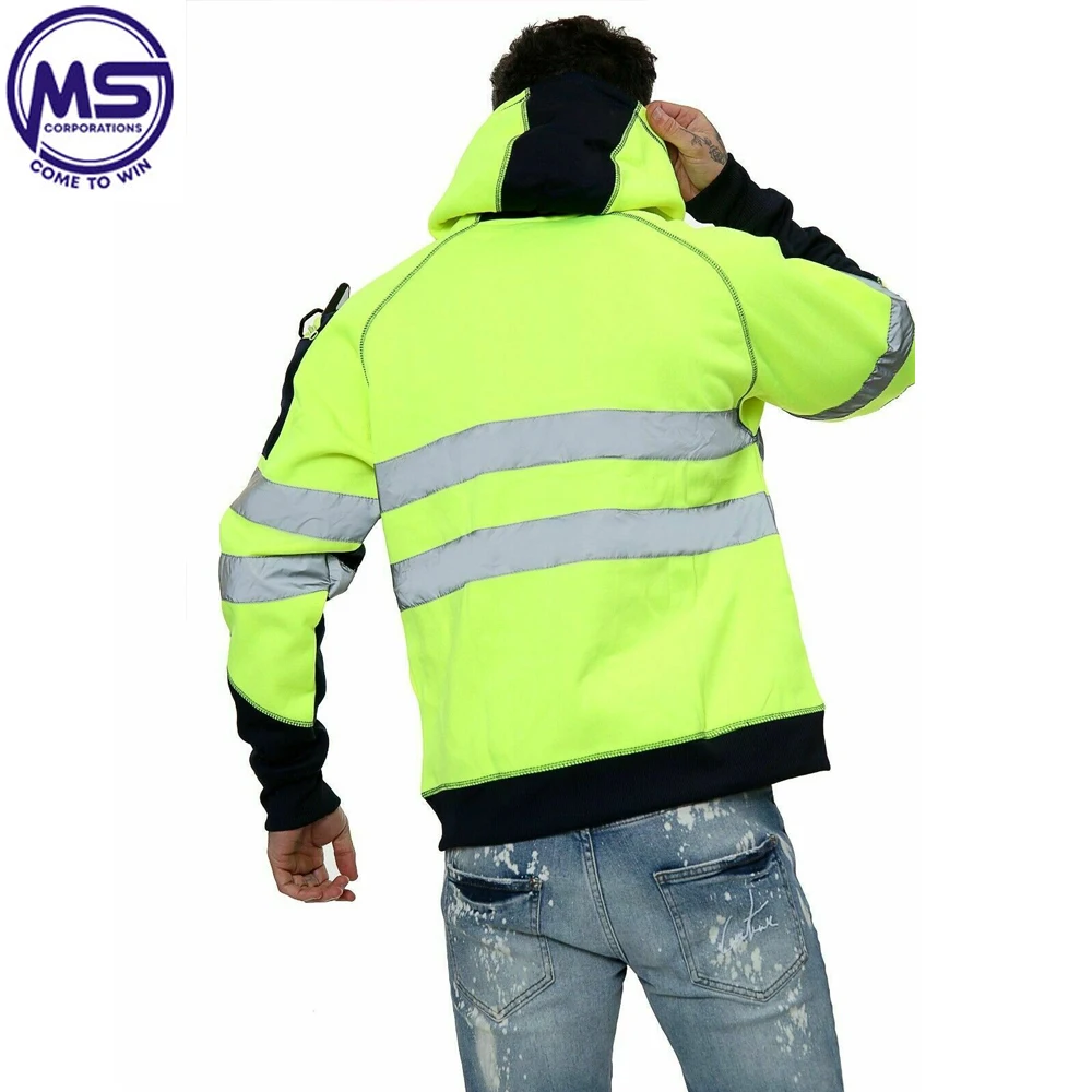 Factory in Stock Custom High Visibility Road Work wear 100% Polyester Reflective Safety Hoodies For Men
