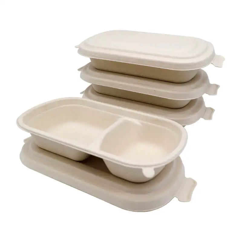 OEM Sugarcane Bagasse 500ml 700ml Biodegradable Food Container Customized Disposable Tableware with Lid