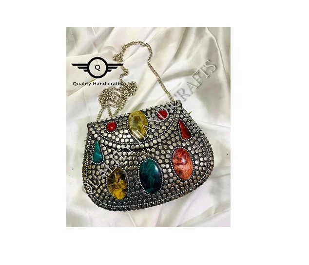 2021 Hot Selling Women Summer Beach Mosaic Metal Round Hand Handbag / Clutch Bag /ladies purse