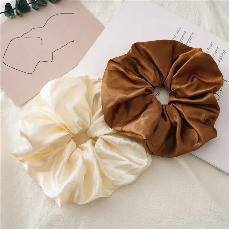 17cm Chic Black Large Scrunchies Soft Scrunchy Hair Ties Silk Satin Big Scrunchies For Hair