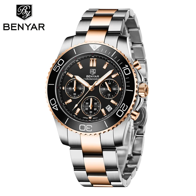 Часы BENYAR S002 мужские с японским механизмом, многофункциональные водонепроницаемые стальные светящиеся с хронографом и календарем, VD53
