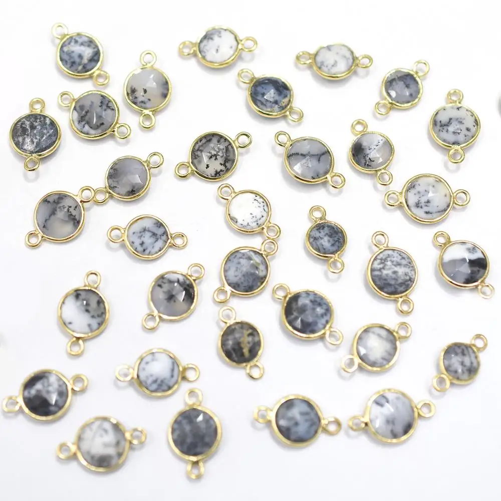Dendritic Opal Round Shape 925 Sterling Silver Bezel Gold Plated Connector Handmade Jewelry Making