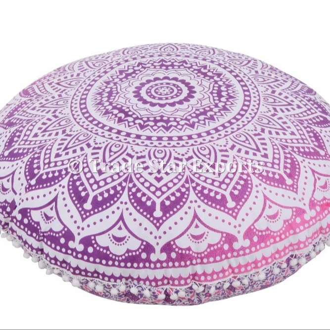 Богемный Омбре Мандала 32 дюйма пуфик хлопок индийская медитация Круглый Пол наволочка