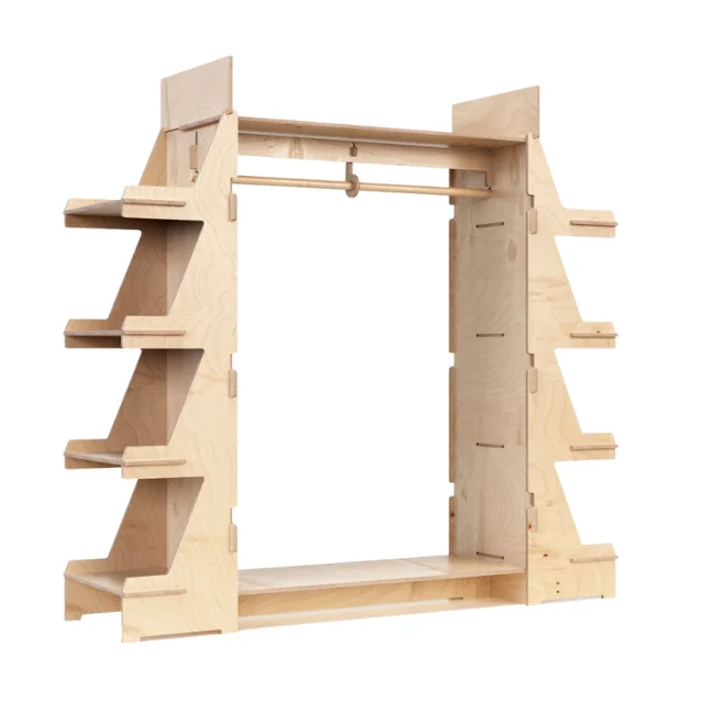 Retail Hanging Display Stand Custom Logo Interlocking Wooden Display Racks for Clothing Store