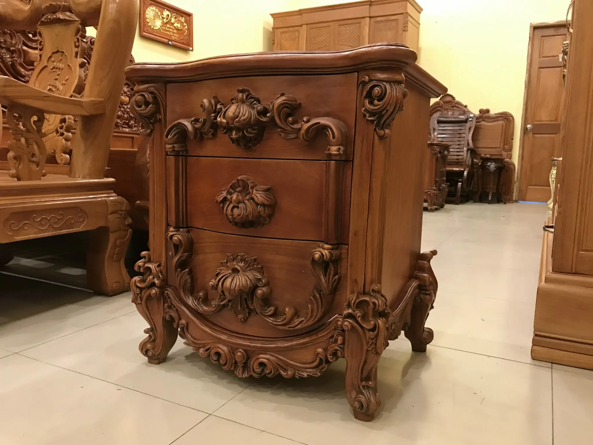 Classic bedside cabinet made of natural wood