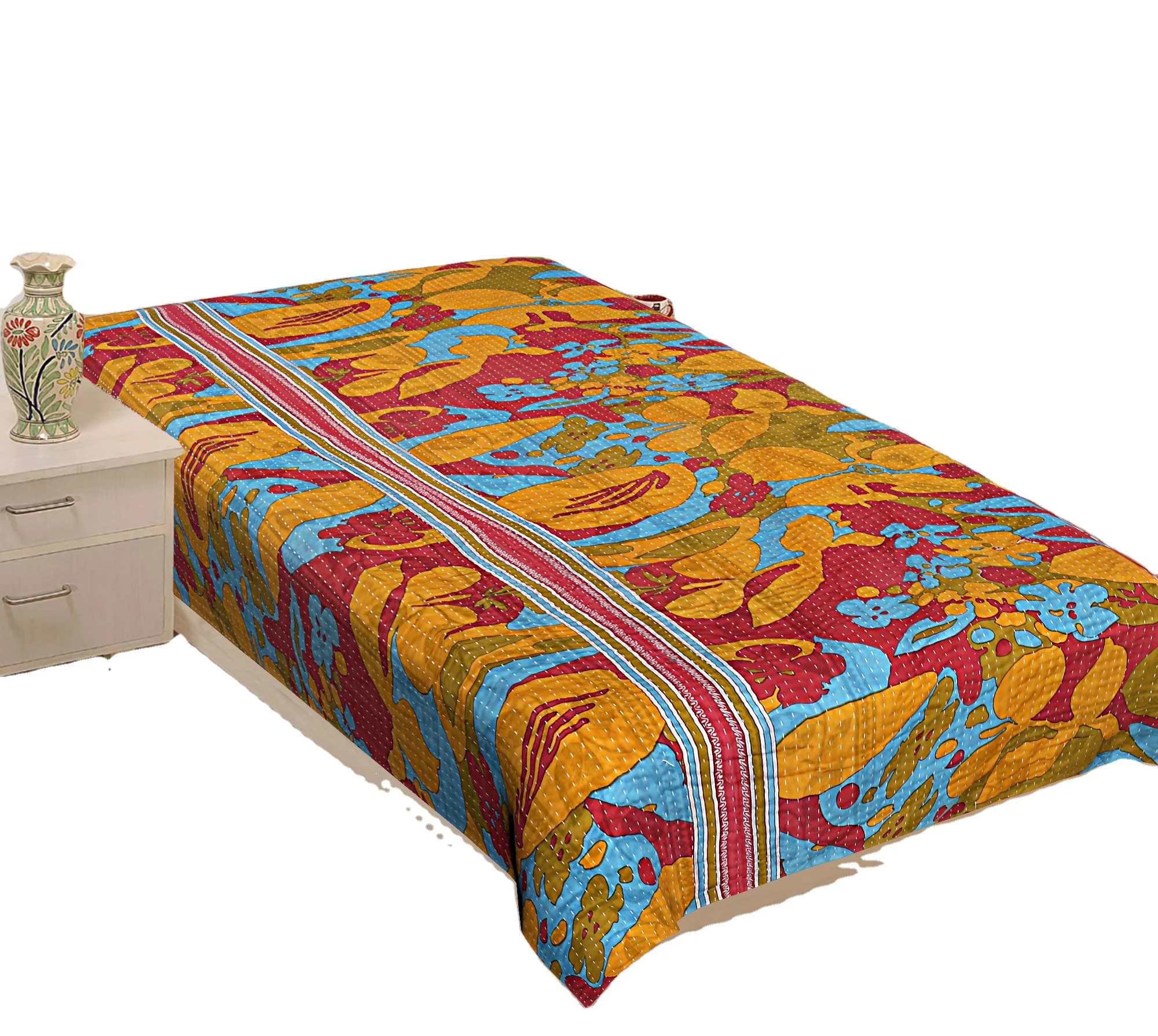 Wholesale Lot Of Indian Vintage Kantha Quilt Handmade Throw Reversible Blanket Bedspread Cotton Fabric Vintage quilt