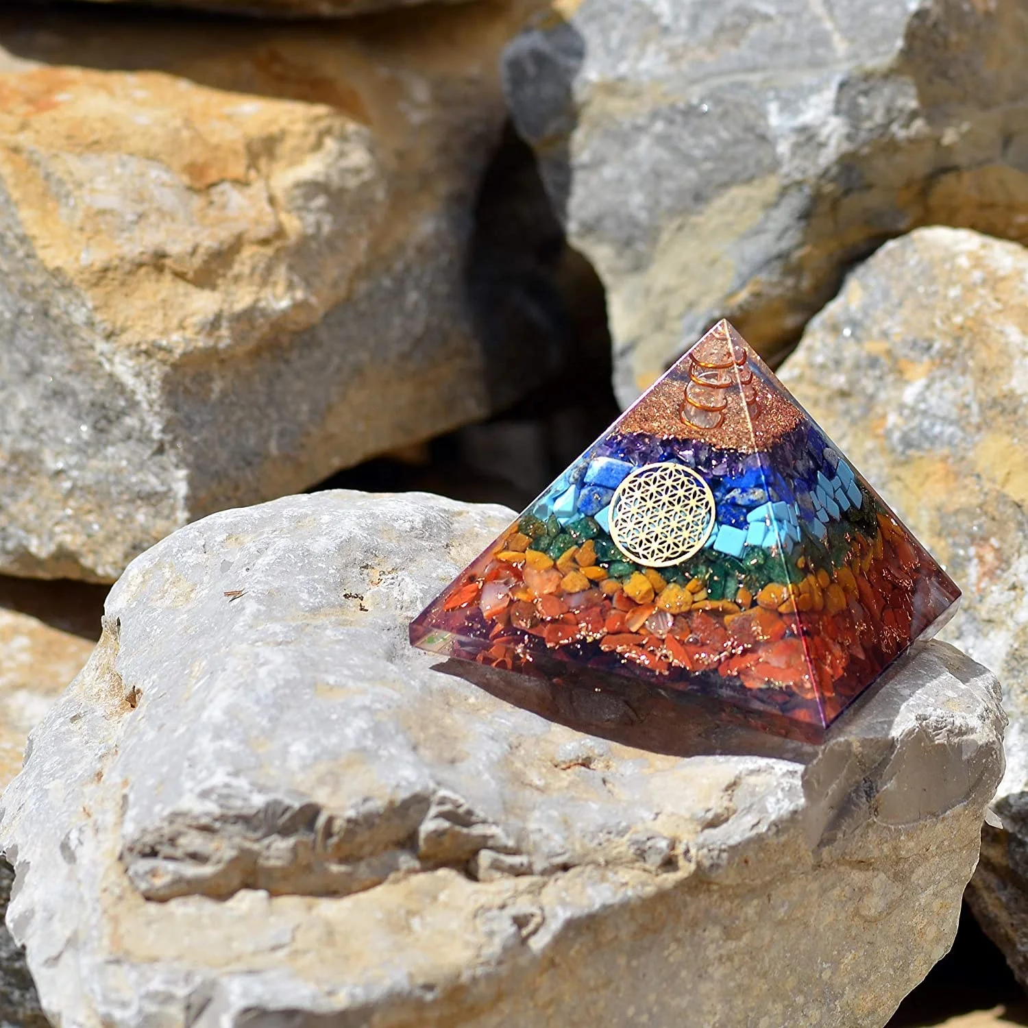 Harmonize Your Energy with Seven Chakra Orgone Pyramid Natural Healing Crystal Stones energy pyramid for Balance and Well being