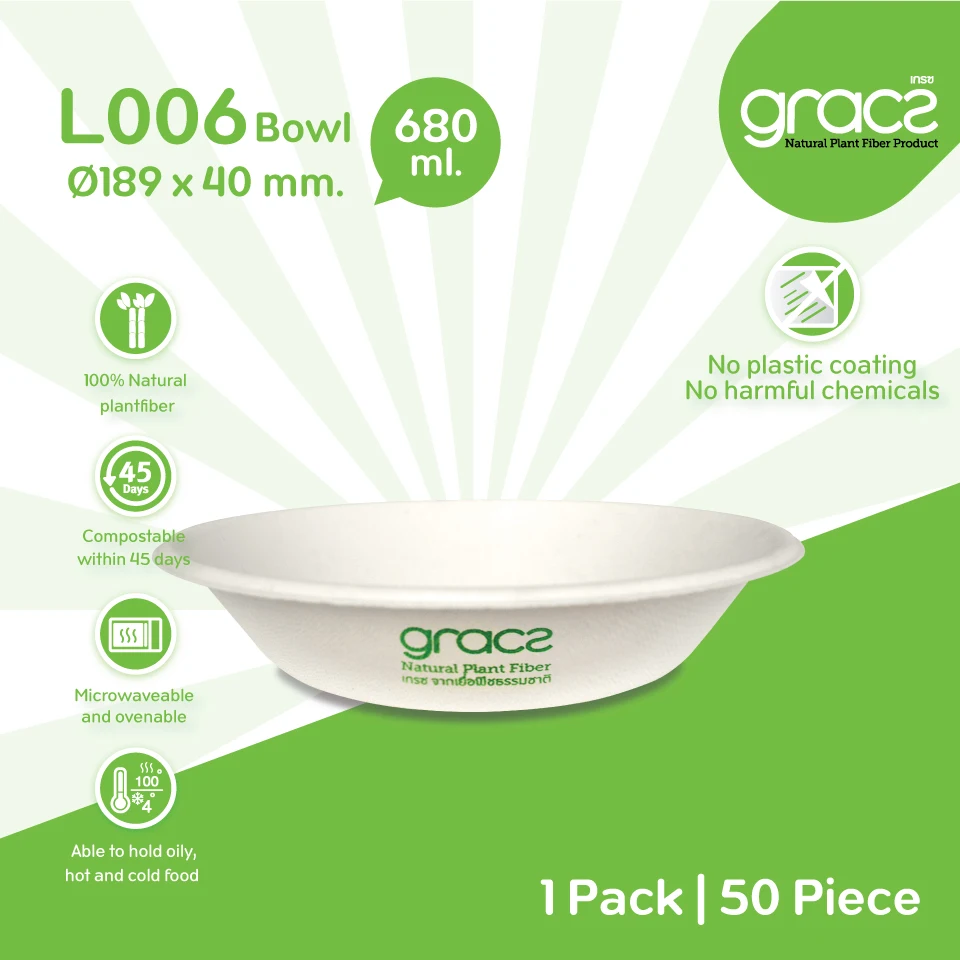 
Gracz L006 Bowl 680ml eco friendly packaging cup bowl food containers Thailand 