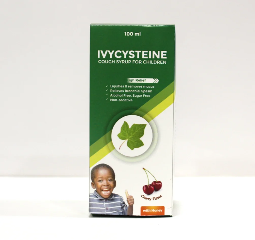 
Natural herbal sugar free cough syrup for kids with artificial ivy leaves hedera extract n acetyl cysteine for dry and wet cough 