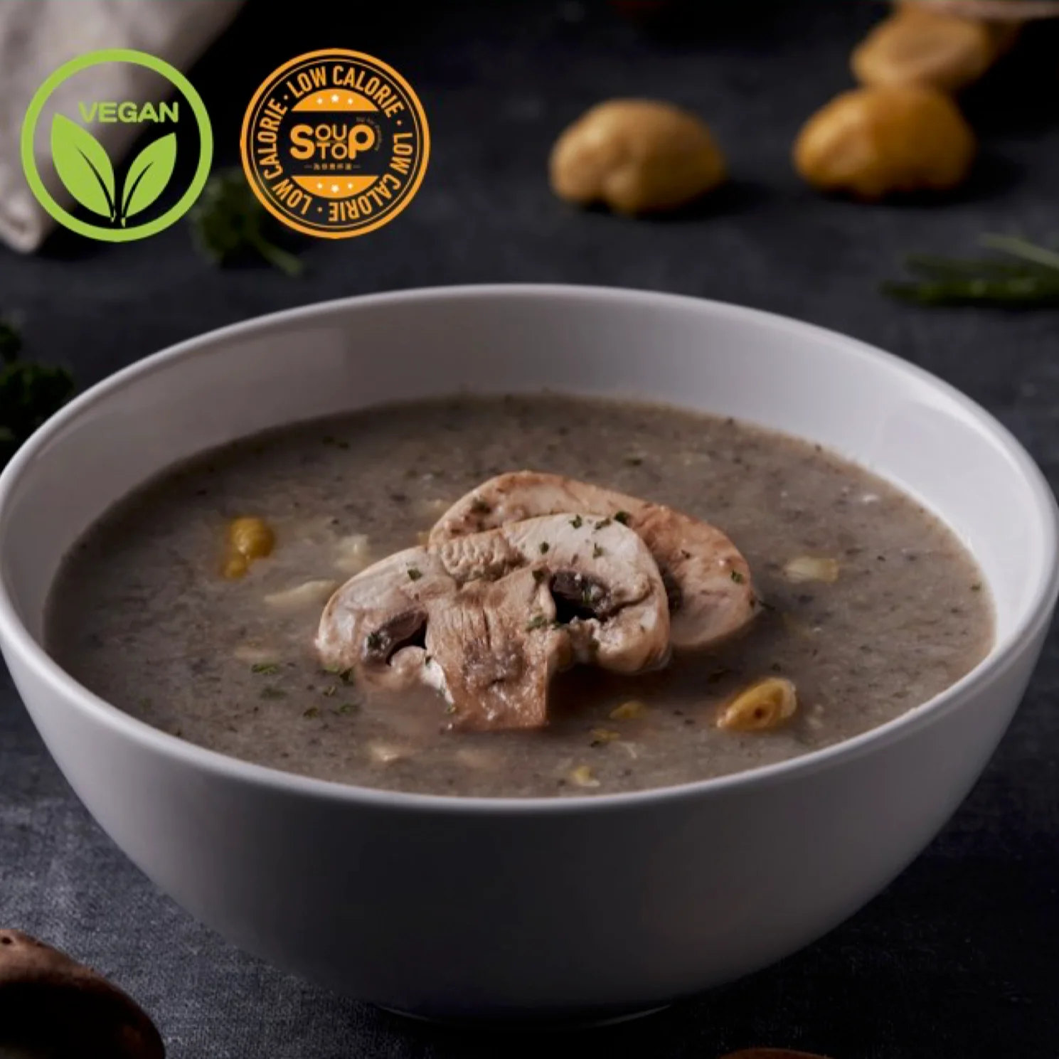 Instant food soup cappuccino chestnut and mushroom with no additives for family