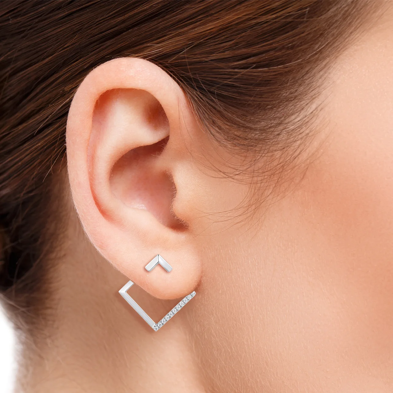 2021 Award Winning Factory Wholesale price no MOQ Custom logo Risk Jewelry 18K 750 White Gold Diamond Earrings For Ladies