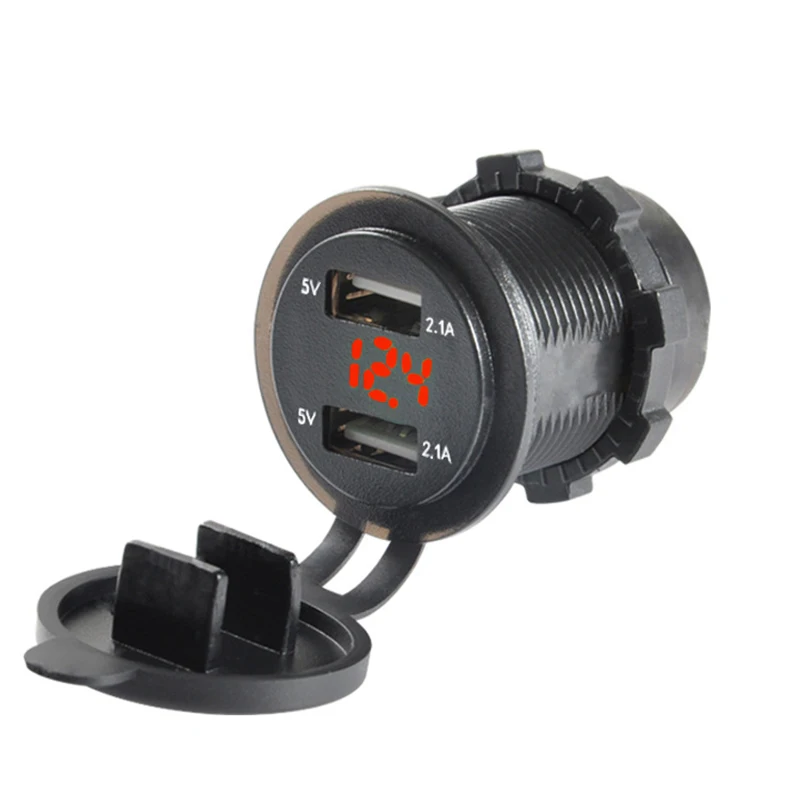 12v rv 5v usb port outlet panel mount dual usb 2.1 a charger socket plug with voltmeter