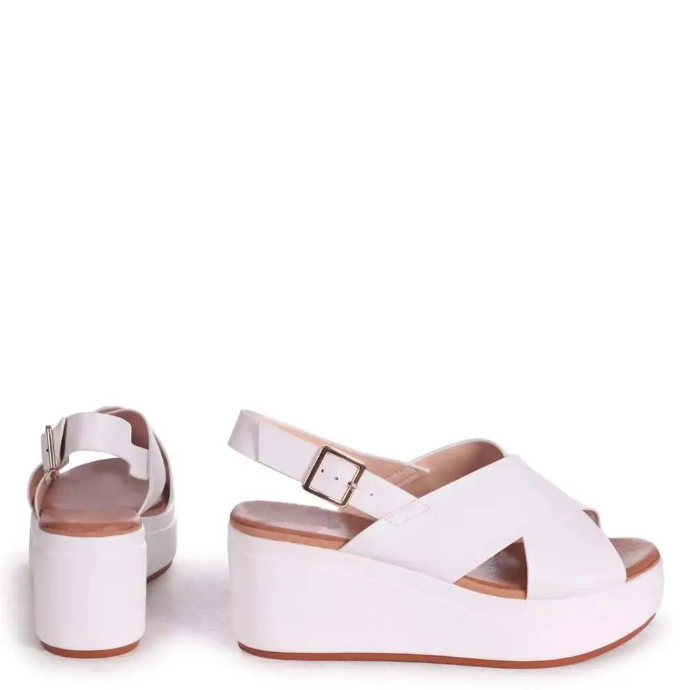 Ladies Fancy White Lightweight Wedge Heel Sandals With Crossover Front Strap Shoes(sandalias mujer)