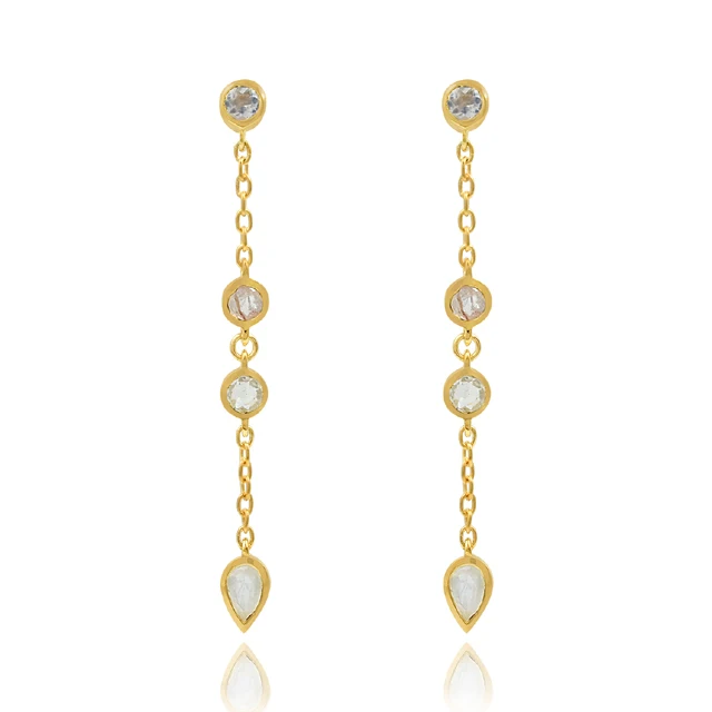 best selling hanging drop earring jewelry gold plated 925 sterling silver rainbow moonstone multi gemstone drop earring
