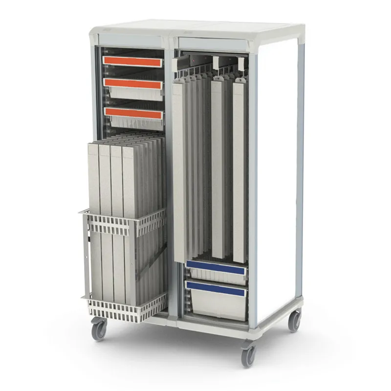 Sliding door medical storage trolley cart with mouldar tray