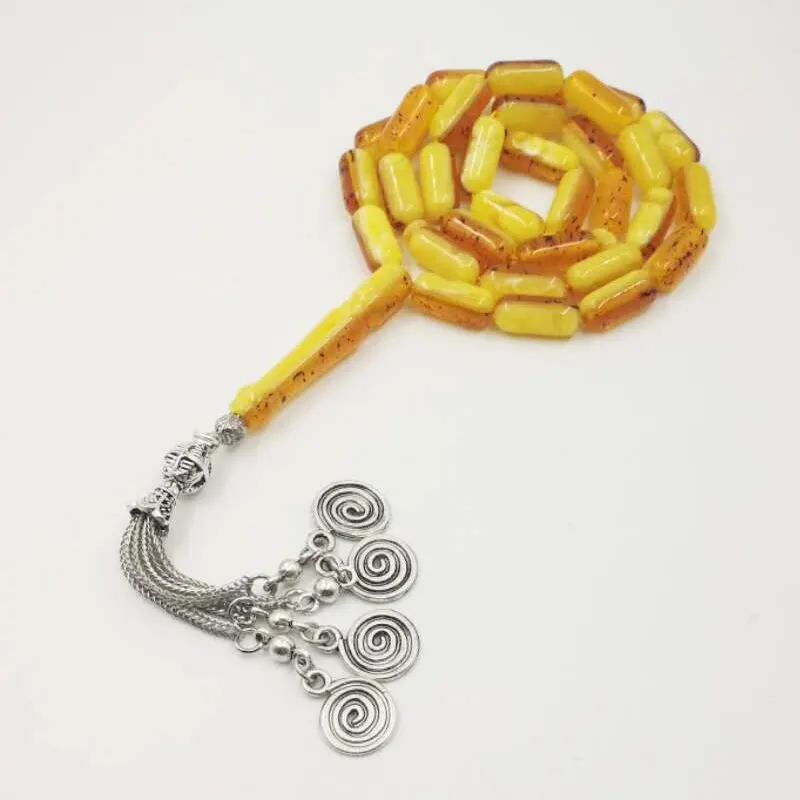  Ambers Resin Tasbih 33 мусульманские четки Ручной Работы Четки ислам Молитвенные Мужские аксессуары Misbaha желтые браслеты
