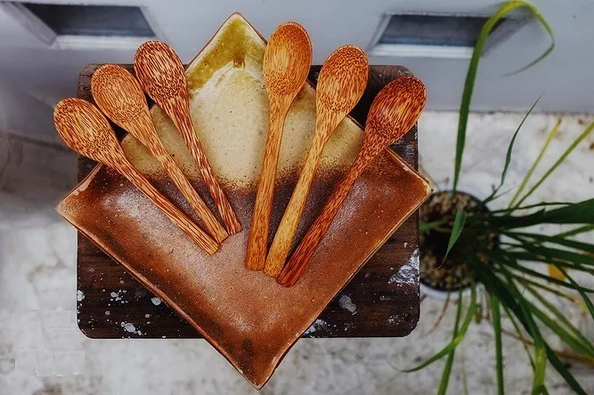 Whole sale price Eco friendly Flatware Coconut Spoons, Forks, Knife  Cutlery Utensil Set